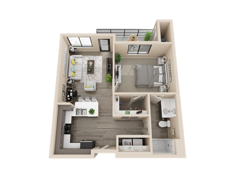 1 bedroom floor plan image at V on Broadway Apartments on Tempe AZ